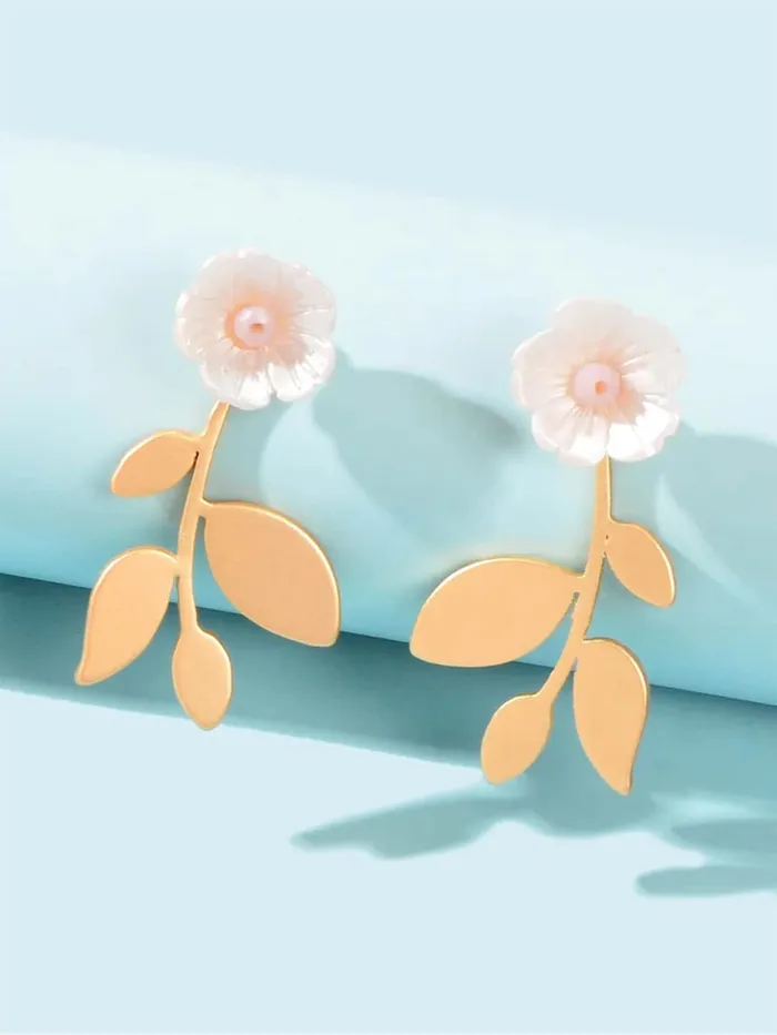 Necklaces Yellow Chimes Yellow Chimes Earrings For Women Combo Of 2 Pcs Gold Tone Floral Designed Drop Earrings With Geomtrical Back Drop Earrings For Women and Girls