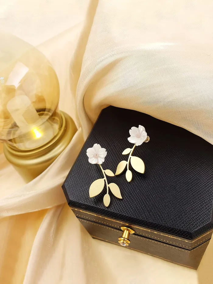 Necklaces Yellow Chimes Yellow Chimes Earrings For Women Combo Of 2 Pcs Gold Tone Floral Designed Drop Earrings With Geomtrical Back Drop Earrings For Women and Girls