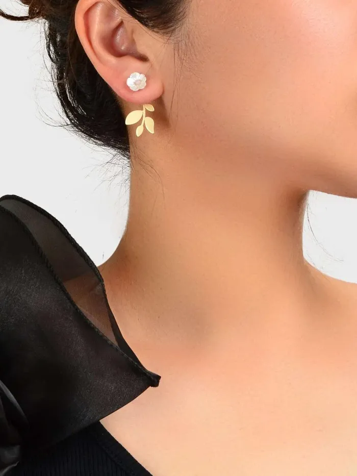 Necklaces Yellow Chimes Yellow Chimes Earrings For Women Combo Of 2 Pcs Gold Tone Floral Designed Drop Earrings With Geomtrical Back Drop Earrings For Women and Girls