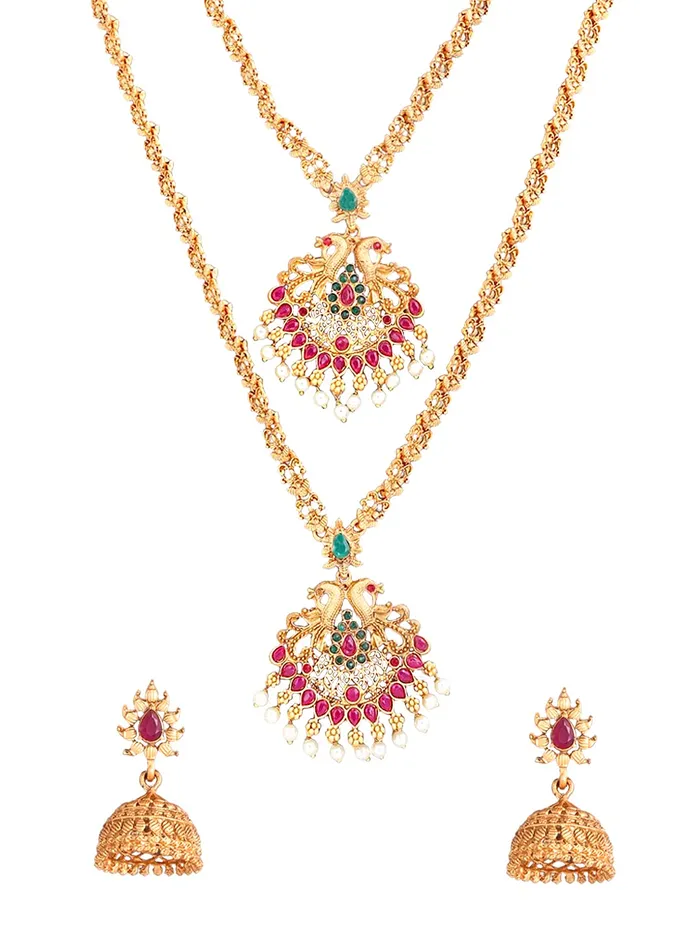 Necklaces Yellow Chimes Yellow Chimes Ethnic Gold Plated Peacock Design Antique Choker Long Haram Necklace Set Traditional Jewellery Set for Women and Girls Medium YCTJNS69DOBPCKGL Necklaces Yellow Chimes Yellow Chimes Ethnic Gold Plated Peacock Design Antique Choker Long Haram Necklace Set Traditional Jewellery Set for Women and Girls Medium YCTJNS69DOBPCKGL