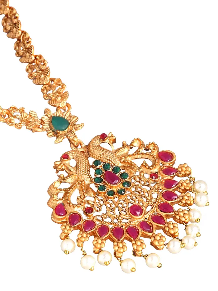 Necklaces Yellow Chimes Yellow Chimes Ethnic Gold Plated Peacock Design Antique Choker Long Haram Necklace Set Traditional Jewellery Set for Women and Girls Medium YCTJNS69DOBPCKGL
