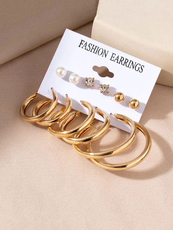 Necklaces Yellow Chimes Yellow Chimes Hoop Earrings for Women Combo of 6 Pairs Stud Earrings Crystal Pearl Gold Plated Stud Hoop Earrings Set for Women and Girls