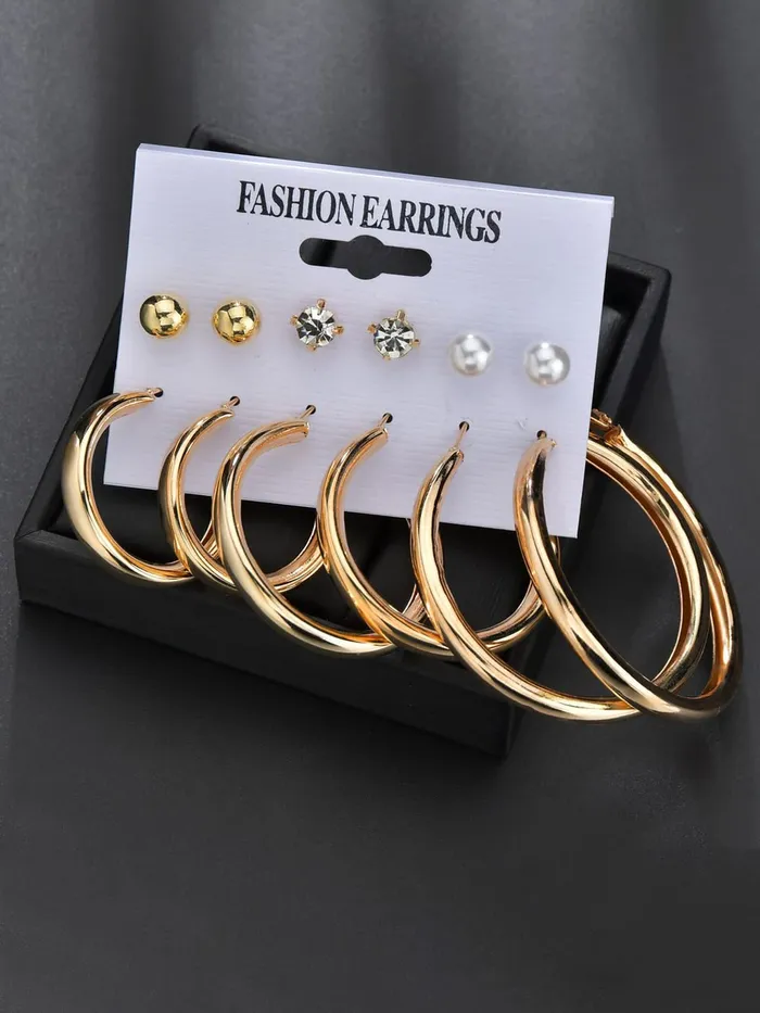 Necklaces Yellow Chimes Yellow Chimes Hoop Earrings for Women Combo of 6 Pairs Stud Earrings Crystal Pearl Gold Plated Stud Hoop Earrings Set for Women and Girls