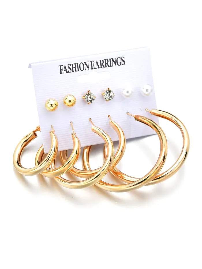 Necklaces Yellow Chimes Yellow Chimes Hoop Earrings for Women Combo of 6 Pairs Stud Earrings Crystal Pearl Gold Plated Stud Hoop Earrings Set for Women and Girls