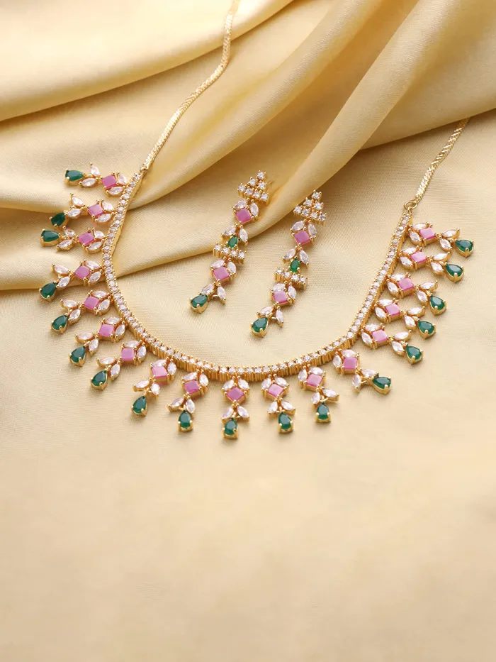 Necklaces Yellow Chimes Yellow Chimes Jewellery Set for Women and Girls American Diamond Jewellery Set Gold Plated Multicolor AD Necklace Set for Women Birthday Gift for girls and women Anniversary Gift for Wife