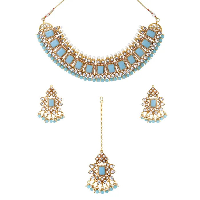 Necklaces Yellow Chimes Yellow Chimes Jewellery Set for Women and Girls Kundan Necklace Set Gold Plated Green Pink Beads Drop Kundan Necklace Set Birthday Gift for girls and women Anniversary Gift for Wife
