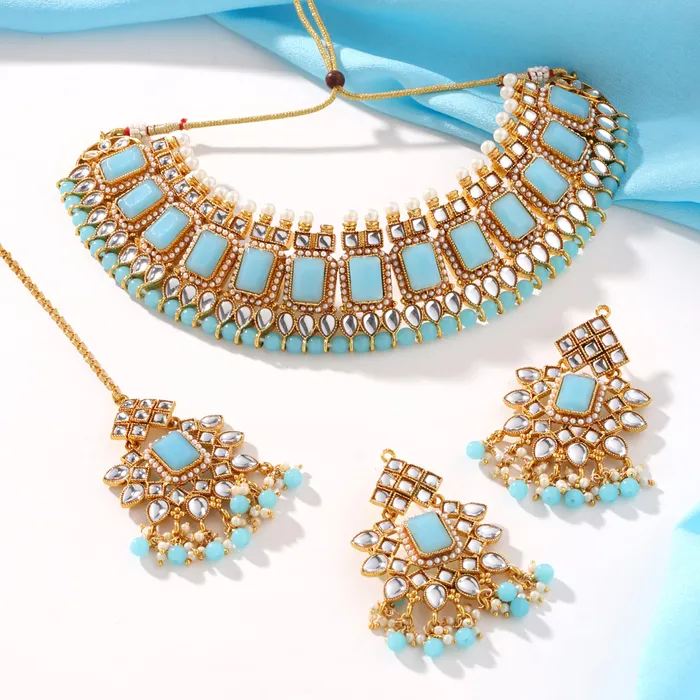 Necklaces Yellow Chimes Yellow Chimes Jewellery Set for Women and Girls Kundan Necklace Set Gold Plated Green Pink Beads Drop Kundan Necklace Set Birthday Gift for girls and women Anniversary Gift for Wife