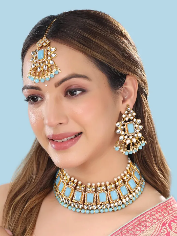 Necklaces Yellow Chimes Yellow Chimes Jewellery Set for Women and Girls Kundan Necklace Set Gold Plated Green Pink Beads Drop Kundan Necklace Set Birthday Gift for girls and women Anniversary Gift for Wife