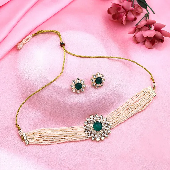 Necklaces Yellow Chimes Yellow Chimes Jewellery Set for Women and Girls Kundan Necklace Set Gold Plated Kundan Studded Beads Beaded Necklace Set Birthday Gift for girls and women Anniversary Gift for Wife