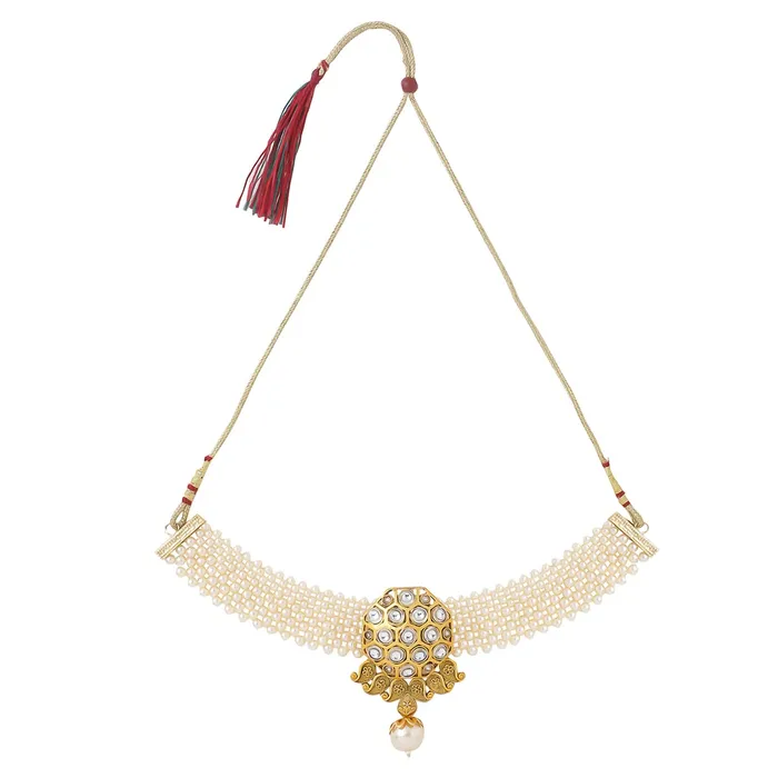 Necklaces Yellow Chimes Yellow Chimes Jewellery Set for Women and Girls Kundan Necklaces Set Gold Plated Beads Beaded Kundan Choker Necklace Set Birthday Gift for girls and women Anniversary Gift for Wife