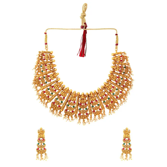 Necklaces Yellow Chimes Yellow Chimes Jewellery Set for Women and Girls Temple Jewellery Set for Women Gold Plated Traditional Choker Necklace Set Birthday Gift for girls and women Anniversary Gift for Wife