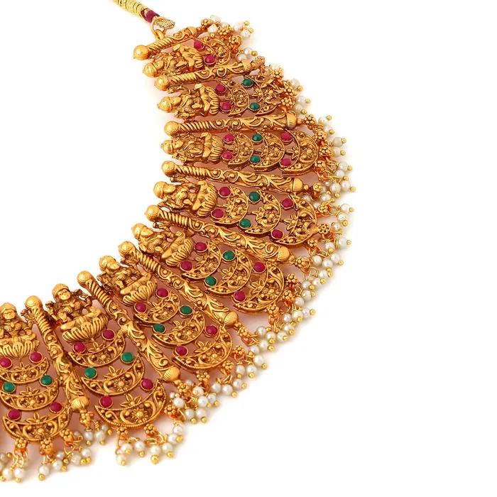Necklaces Yellow Chimes Yellow Chimes Jewellery Set for Women and Girls Temple Jewellery Set for Women Gold Plated Traditional Choker Necklace Set Birthday Gift for girls and women Anniversary Gift for Wife