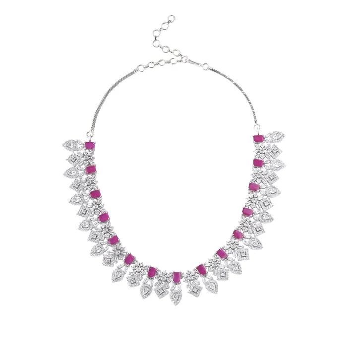 Necklaces Yellow Chimes Yellow Chimes Jewellery Set for Women Rhodium Plated ADAmerican Diamond Studded Multicolor Crystal Necklace Set with Earrings for Women and Girls Style 5