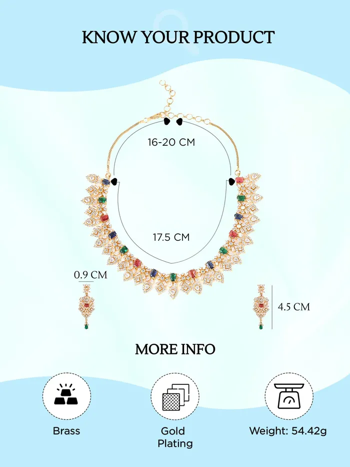 Necklaces Yellow Chimes Yellow Chimes Jewellery Set for Women Rhodium Plated ADAmerican Diamond Studded Multicolor Crystal Necklace Set with Earrings for Women and Girls Style 5