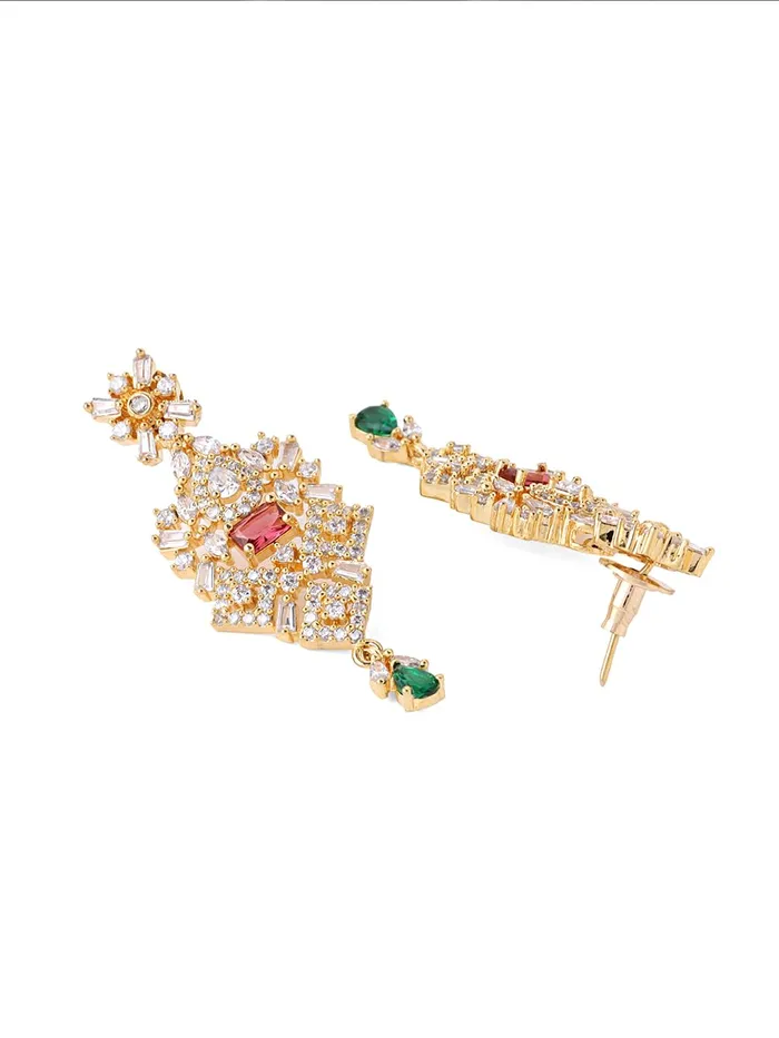 Necklaces Yellow Chimes Yellow Chimes Jewellery Set for Women Rhodium Plated ADAmerican Diamond Studded Multicolor Crystal Necklace Set with Earrings for Women and Girls Style 5