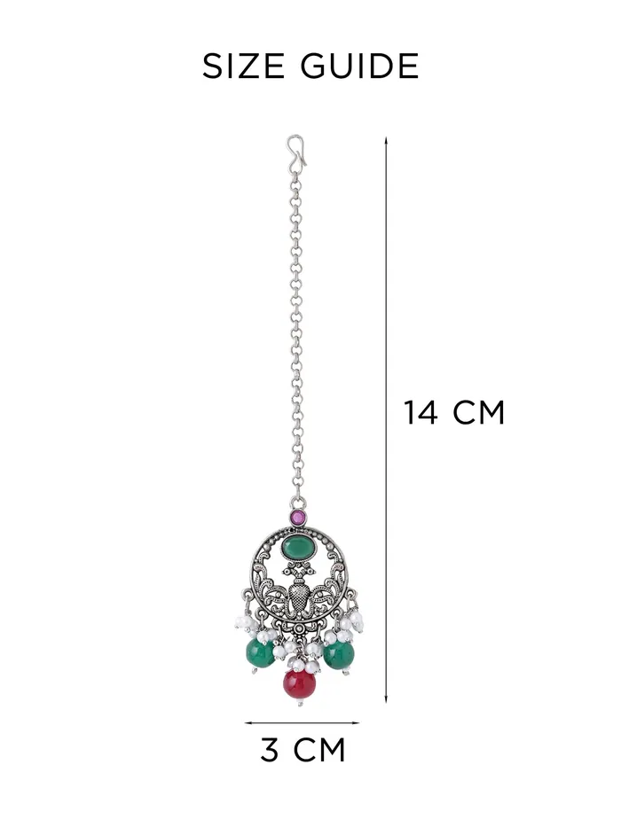 Necklaces Yellow Chimes Yellow Chimes Maangtikka for Women Silver Oxidised Stone Studded Peacock Designed Maangtikka for Women and Girls