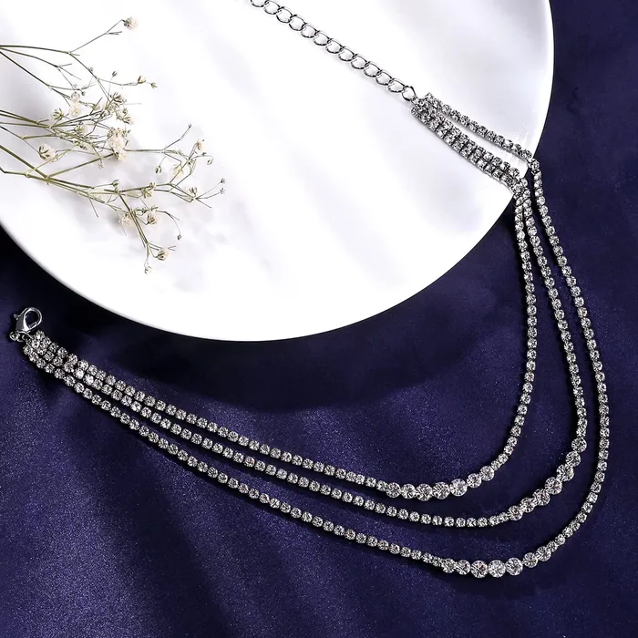 Necklaces Yellow Chimes Yellow Chimes Necklace For Women Silver Toned Multilayer Crystal Chain Necklace For Women and Girls