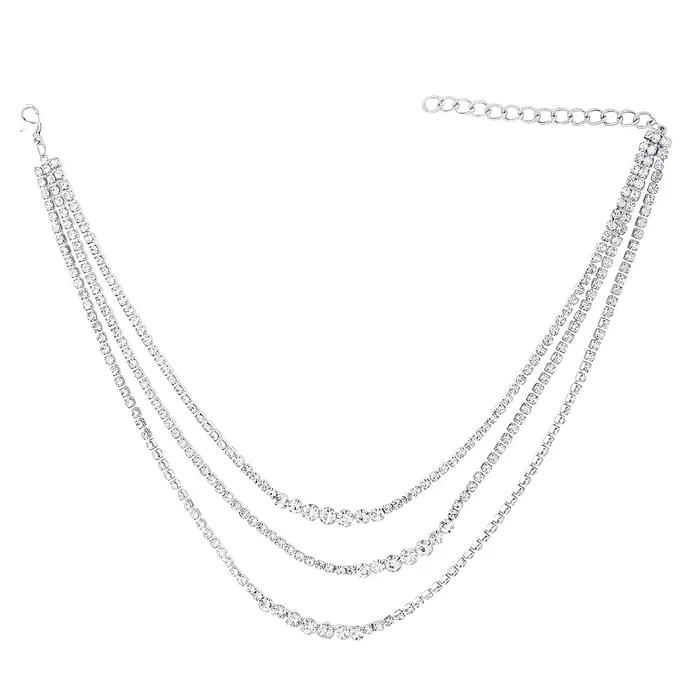 Necklaces Yellow Chimes Yellow Chimes Necklace For Women Silver Toned Multilayer Crystal Chain Necklace For Women and Girls