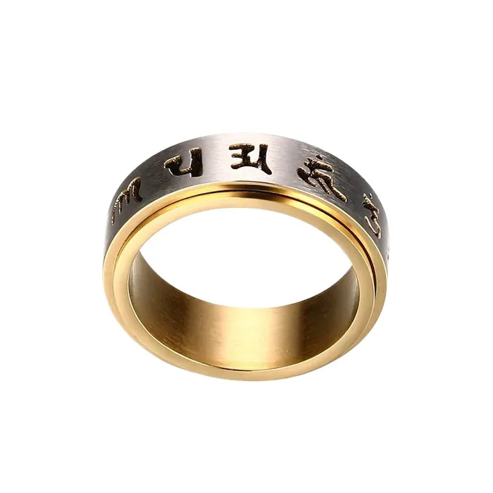 Necklaces Yellow Chimes Yellow Chimes Religious Lucky Transfer Rotatable six Words Mantra Stainless Steel Spinner Pattern Rings for Men and Boys