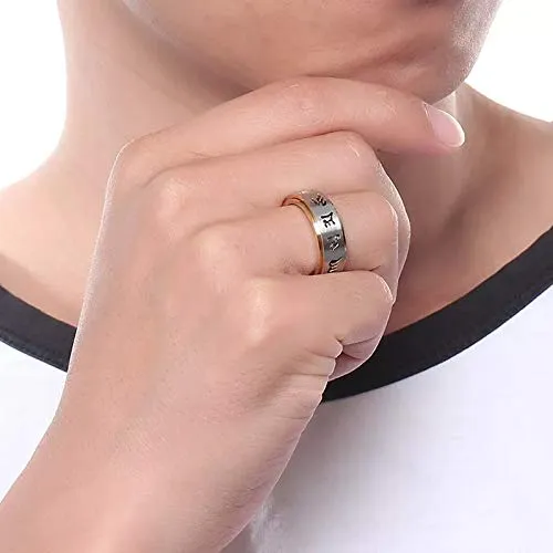 Necklaces Yellow Chimes Yellow Chimes Religious Lucky Transfer Rotatable six Words Mantra Stainless Steel Spinner Pattern Rings for Men and Boys