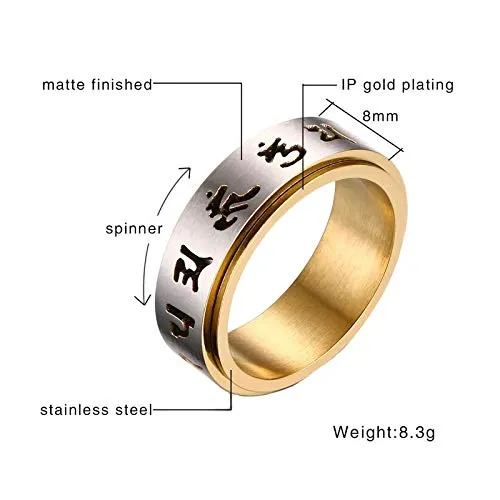 Necklaces Yellow Chimes Yellow Chimes Religious Lucky Transfer Rotatable six Words Mantra Stainless Steel Spinner Pattern Rings for Men and Boys