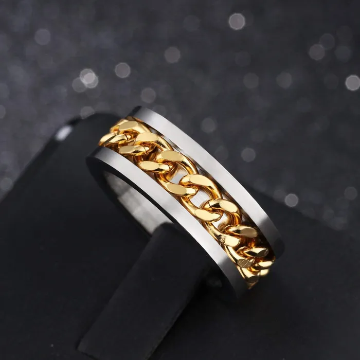 Necklaces Yellow Chimes Yellow Chimes Rings for Men Silver toned Stainless Steel Gold Colored Band Designed Rings for Men and Girls