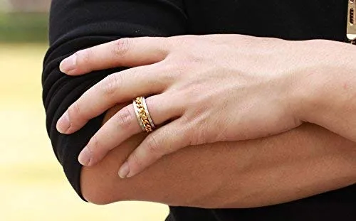 Necklaces Yellow Chimes Yellow Chimes Rings for Men Silver toned Stainless Steel Gold Colored Band Designed Rings for Men and Girls