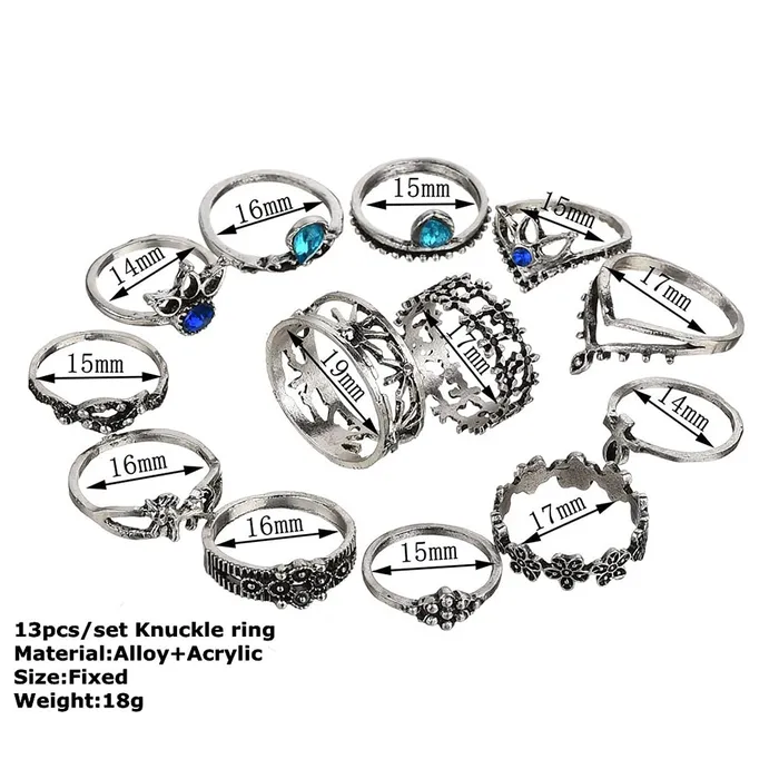 Necklaces Yellow Chimes Yellow Chimes Rings for Women 13 Pcs Combo Rings Set Vintage Style Midi Finger Silver Oxidised Knuckle Rings Set for Women and Girls