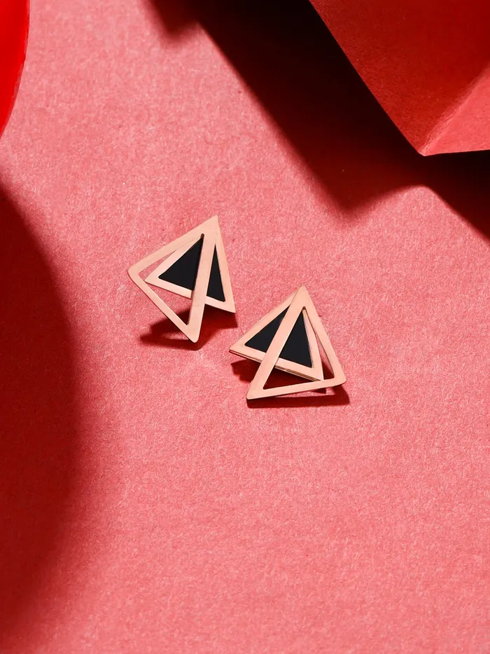 Necklaces Yellow Chimes Yellow Chimes Stud Earrings for Women Western Rose Gold Plated Stainless Steel Black Triangular Studs Earrings For Women and Girls