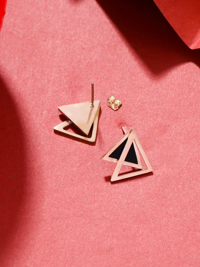 Necklaces Yellow Chimes Yellow Chimes Stud Earrings for Women Western Rose Gold Plated Stainless Steel Black Triangular Studs Earrings For Women and Girls