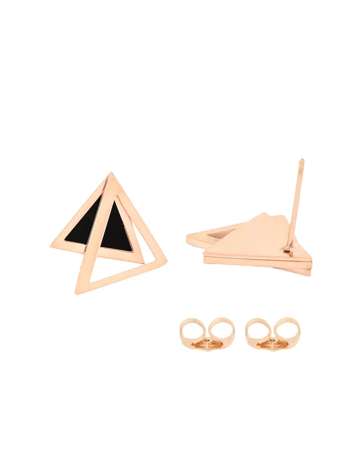 Necklaces Yellow Chimes Yellow Chimes Stud Earrings for Women Western Rose Gold Plated Stainless Steel Black Triangular Studs Earrings For Women and Girls