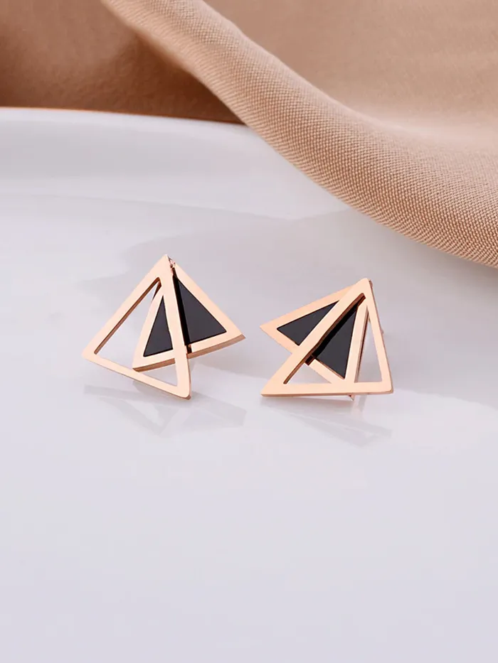 Necklaces Yellow Chimes Yellow Chimes Stud Earrings for Women Western Rose Gold Plated Stainless Steel Black Triangular Studs Earrings For Women and Girls
