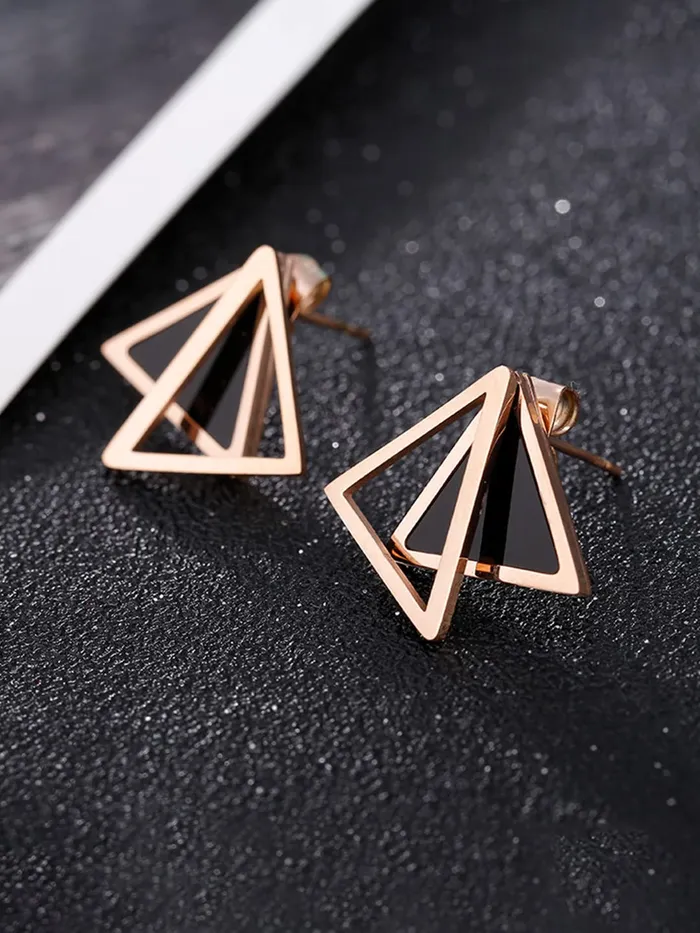 Necklaces Yellow Chimes Yellow Chimes Stud Earrings for Women Western Rose Gold Plated Stainless Steel Black Triangular Studs Earrings For Women and Girls