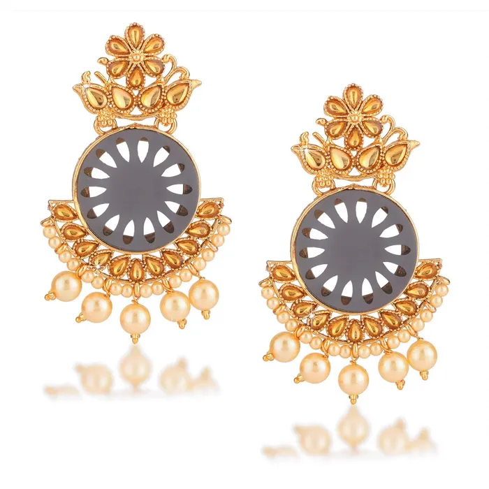 Necklaces Yellow Chimes Yellow Chimes Traditional Kundan Pearl Mirror Chandbali Earrings for Women and Girls Necklaces Yellow Chimes Yellow Chimes Traditional Kundan Pearl Mirror Chandbali Earrings for Women and Girls
