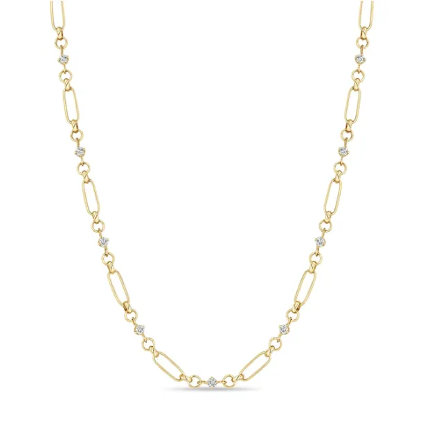 Necklaces Zo Chicco 14K LINKED PRONG DIAMOND MEDIUM PAPERCLIP ROLO CHAIN NECKLACE