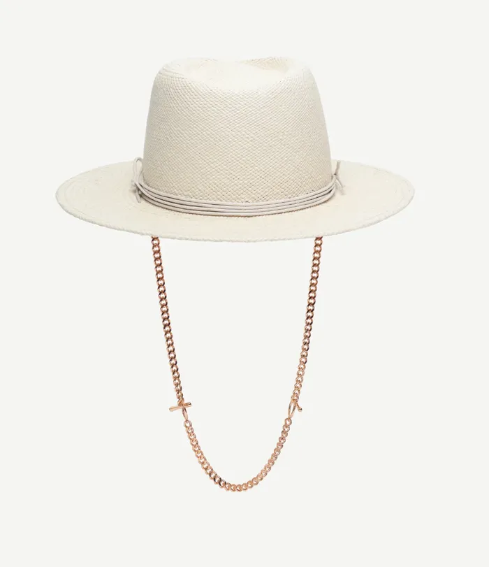 Pierced Chain Strap Fedora Hat Ruslan Baginskiy Necklaces