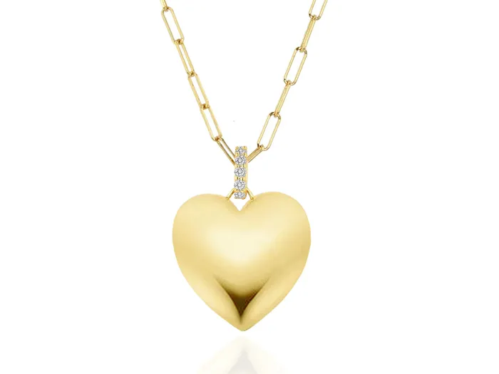 Rachel Reid Charm Necklaces Oversized Puffy Gold Heart Charm