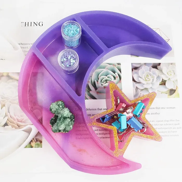 Resin Art Hub Earrings Moon Star Storage Box
