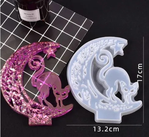 Resinarthub Necklaces Moon Cat Shaped Silicone Mold for Resin art