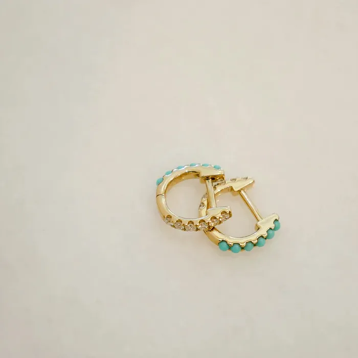 REVERSIBLE DIAMOND TURQUOISE MINI HUGGIE EARRING ef collection Earrings