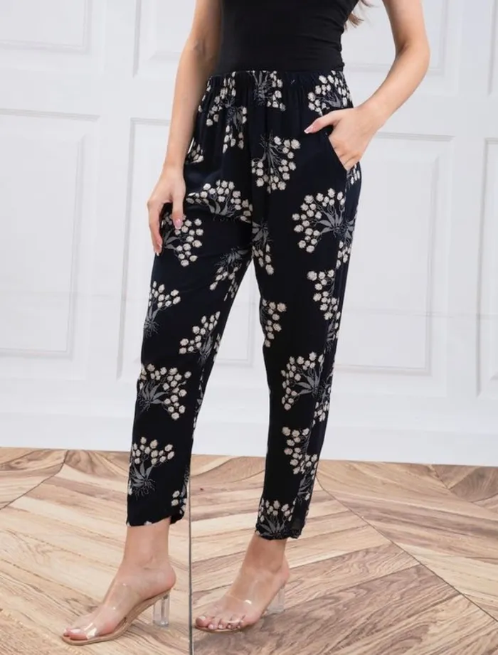 Rings Candlewick Gift Shop Black Cream OneSize Floral Pants