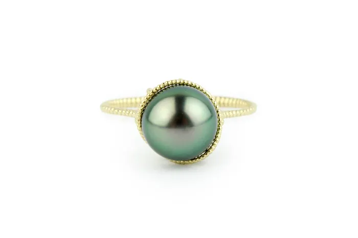 Rings Kamoka Pearl Glowing Green Tahitian Pearl Mermaid Ring