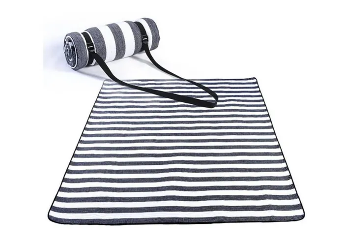Rings Splash BlueWhite Striped Picnic Blanket