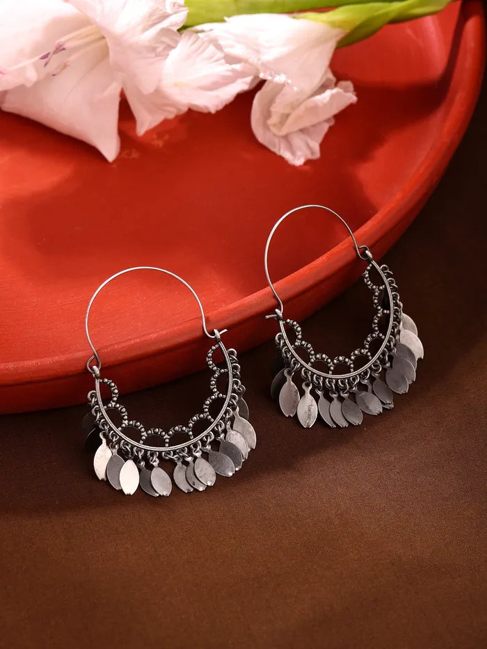 Rings Yellow Chimes Hoop Earrings Oxidized Silver Plated Elegant Lightweight 5 cm Silver