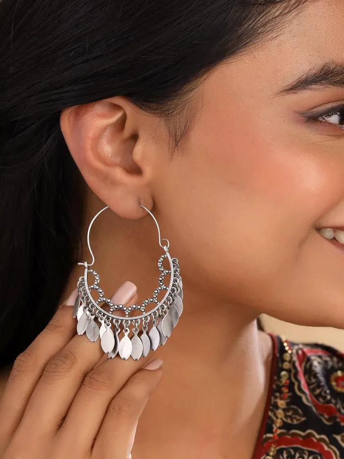 Rings Yellow Chimes Hoop Earrings Oxidized Silver Plated Elegant Lightweight 5 cm Silver