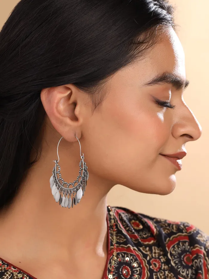 Rings Yellow Chimes Hoop Earrings Oxidized Silver Plated Elegant Lightweight 5 cm Silver