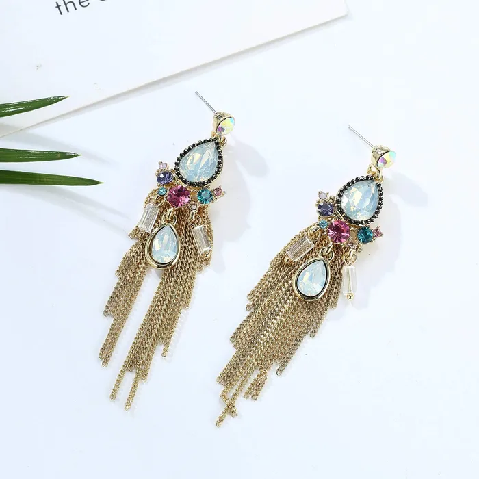 Rings Yellow Chimes Latest Modal Multi Color Crystal Elements long Chain Tassel Earrings For Women Yellow Chimes