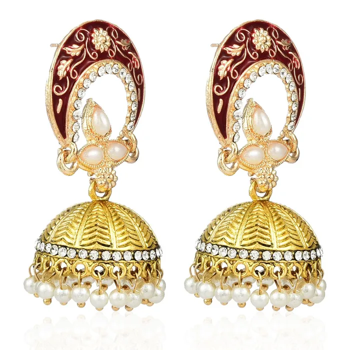 Rings Yellow Chimes Meenakari Work Traditional Jhumka Fusion Chandbali Earrings for Women Girls Yellow Chimes