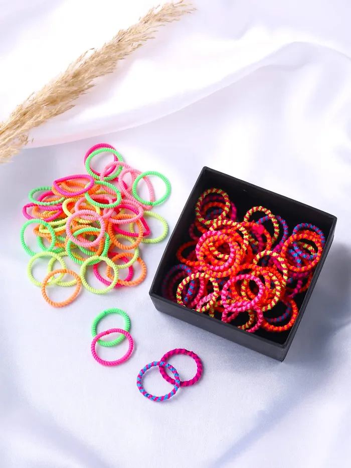 Rings Yellow Chimes Melbees by Yellow Chimes Hair Rubber Bands for Girls Kids Hair Accessories for Girls Set of 100 Pcs Rubberbands Multicolor Soft Stretchy Small Ponytail Holders for Girls Kids Teens Toddlers