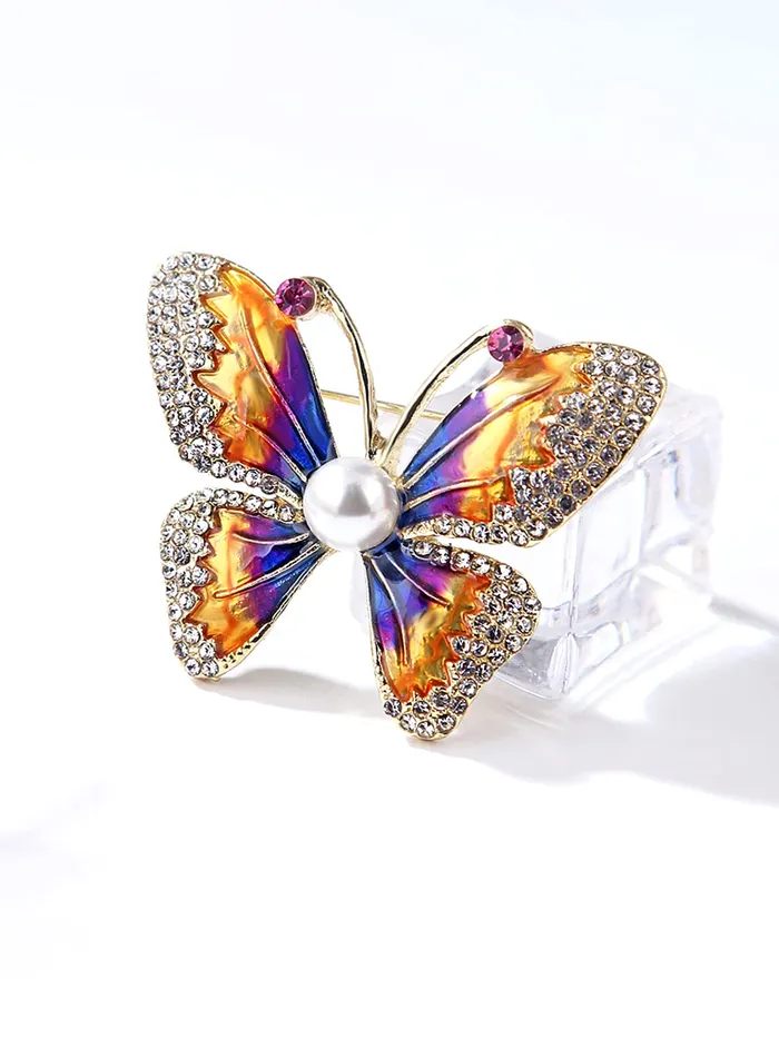 Rings Yellow Chimes Yellow Chimes Brooch for Women Multicolor Crystal Butterfly Shaped Brooch Pin Fashionable Brooch for Girls and Women
